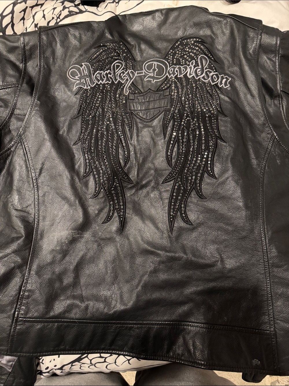 Harley-Davidson Black Studded Wing Back Leather Jacket